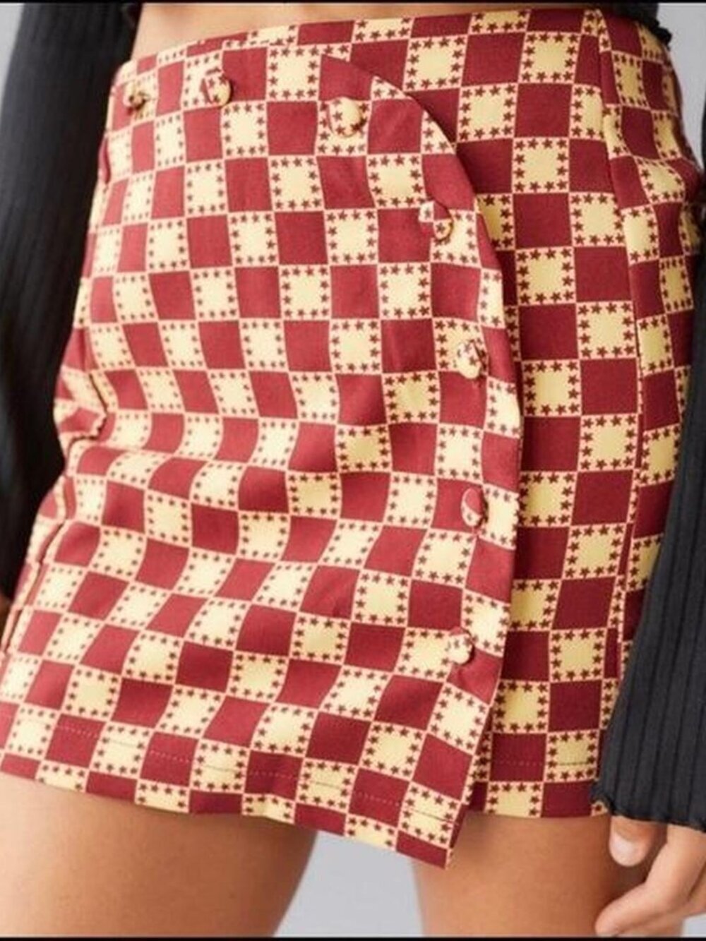 Urban Outfitters red + yellow checkered mini skirt with button-up front and pock
